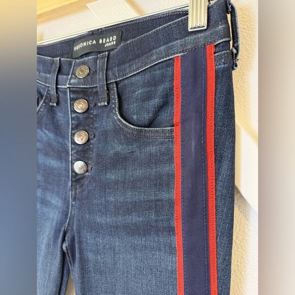 NWT Veronica Beard Carolyn Baby Boot Jean With Navy And RedTuxedo Stripes Sz 24 - Picture 4 of 15